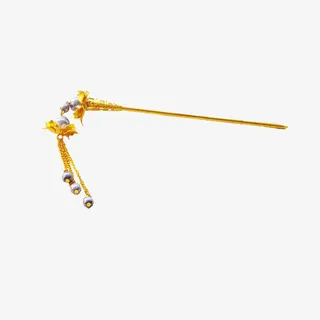 珍珠步摇金色发簪免抠