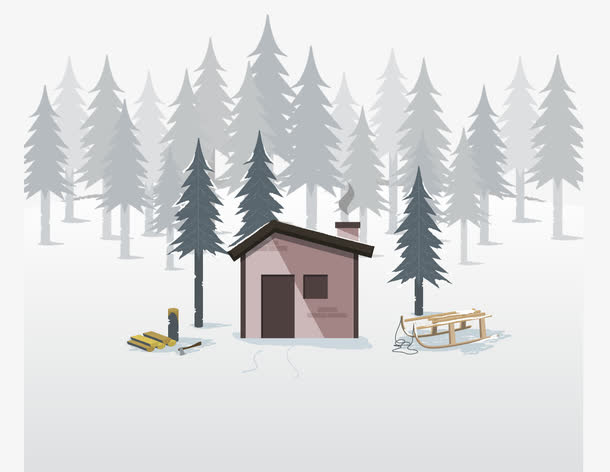 矢量手绘冬季雪地免抠