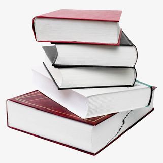 红色带金色边框的一叠书实物免抠