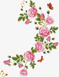 中秋节手绘花朵蝴蝶免抠