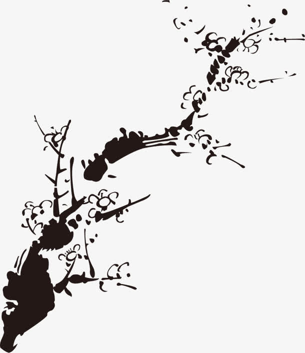 水墨画一枝梅免抠
