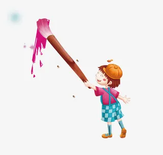 拿着画笔的小孩免抠
