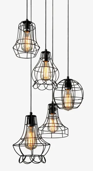 个性黑色铁艺工业灯免抠