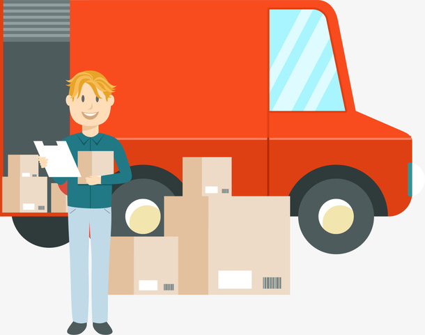 红色微笑可爱快递员免抠