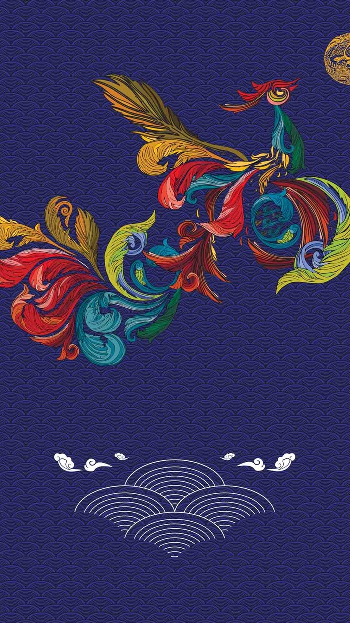 蓝色中国风新年花纹PSD分层H5背景素材高清