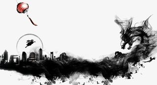 手绘水墨中国龙免抠