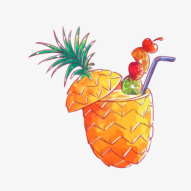 手绘夏季菠萝饮料免抠