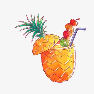 手绘夏季菠萝饮料免抠