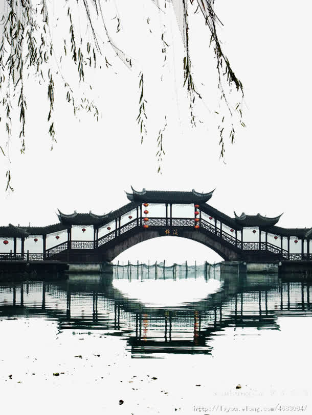 水墨古风古镇素材免抠