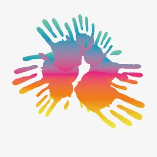 七个彩色水墨化手印墙矢量免抠