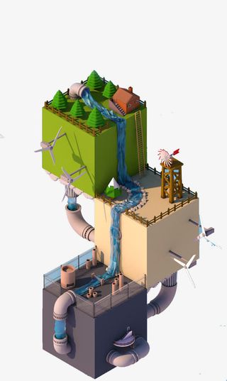 立体悬浮建筑岛屿免抠