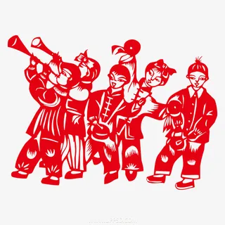 春节红纸剪影唢呐免抠