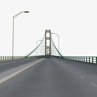 桥灯灰色马路大铁索桥免抠