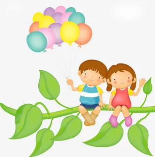 坐在树枝上的小孩免抠