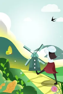 春天卡通背景图风车元素图高清