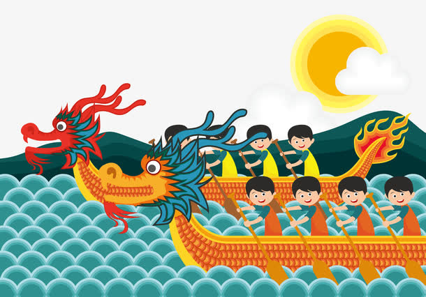 划龙舟的年轻人免抠