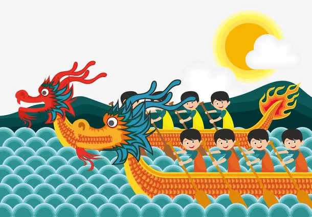 划龙舟的年轻人免抠