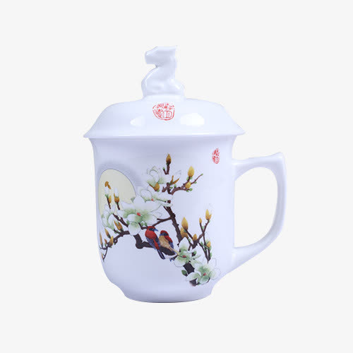 白色梨花茶杯免抠