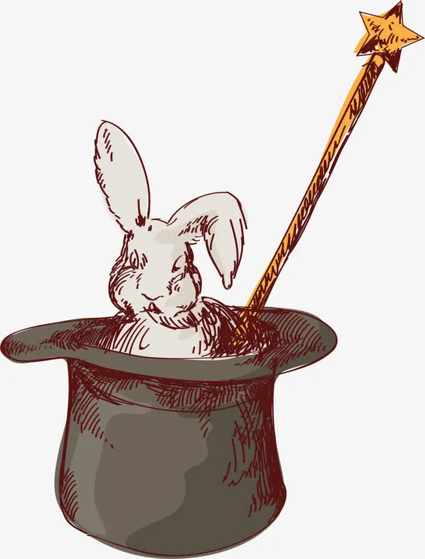 矢量手绘魔术帽里的兔子免抠