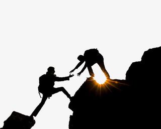 团结合作登山剪影免抠