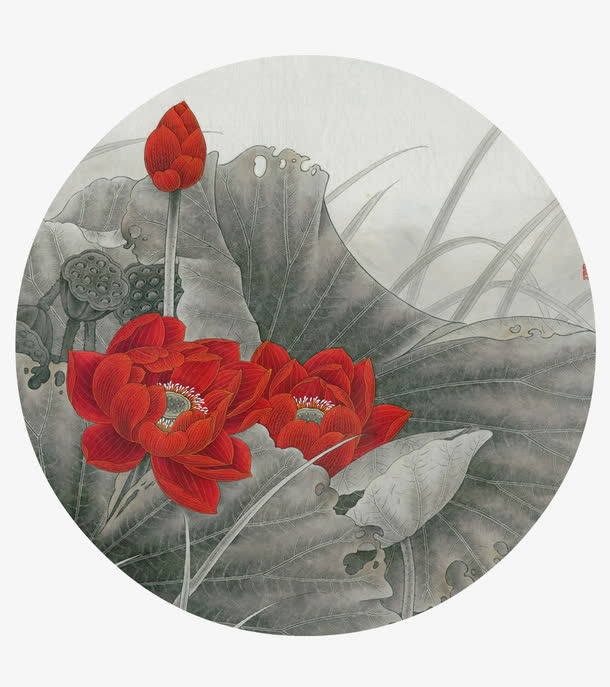 红色莲花免抠