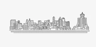 手绘黑色建筑群城市建筑免抠