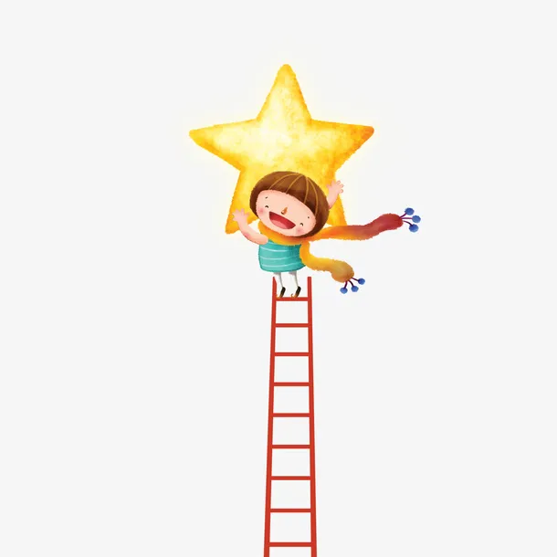 卡通女孩摘星星免抠