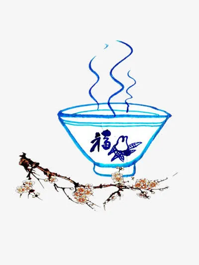 蓝色毛笔画碗免抠