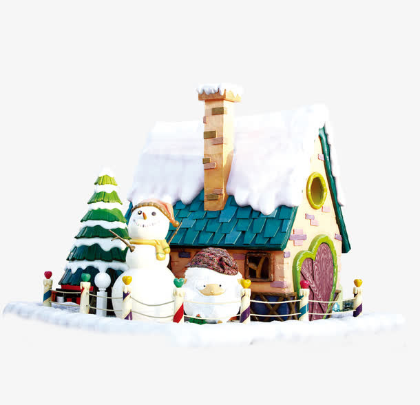 雪天卡通小雪屋免抠