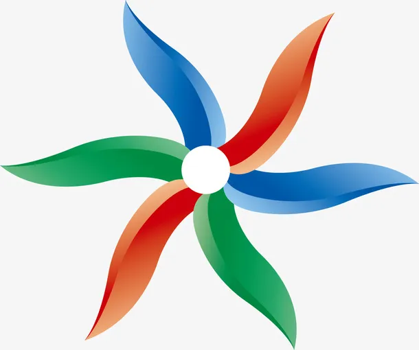 三色风车六个矢量图形免抠