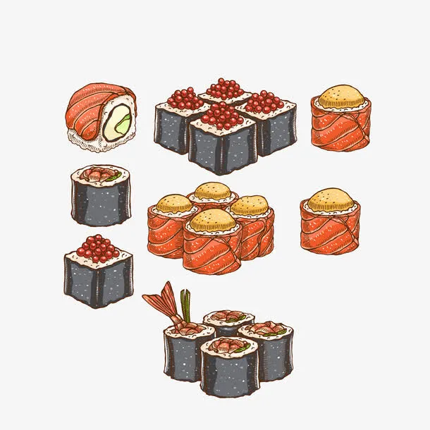 手绘美味的海鲜寿司素材免抠
