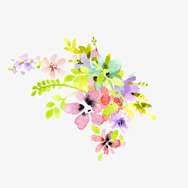 水彩绘彩色花朵植物免抠