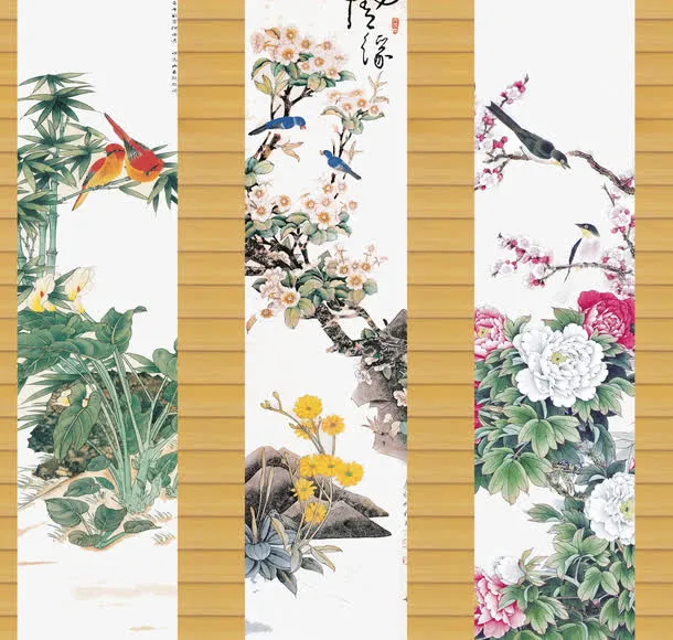 梅花竹子兰花国画免抠
