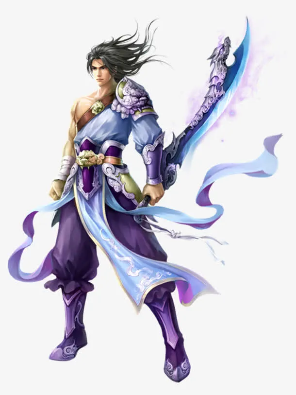 立绘原画游戏拿着刀的男子人物战士免抠