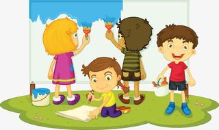 粉刷墙壁的卡通儿童粉刷墙壁免抠