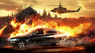 爆炸中的汽车直升机海报背景