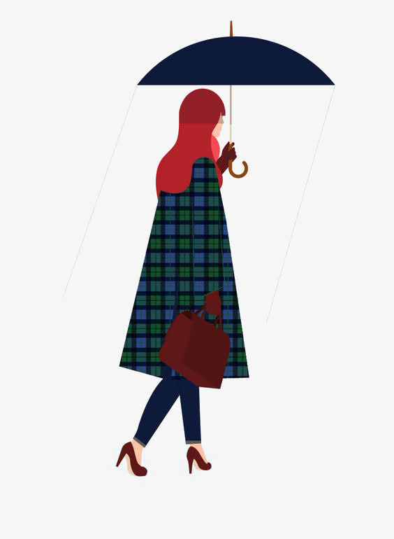 卡通打雨伞的女孩免抠
