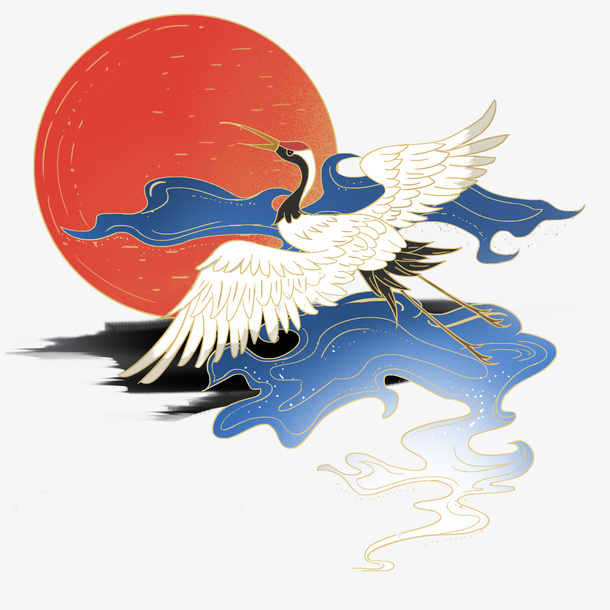 手绘国潮仙鹤素材免抠