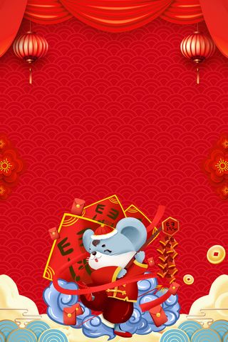 手绘生肖鼠放鞭炮背景高清