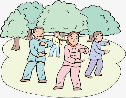 公园晨练图免抠