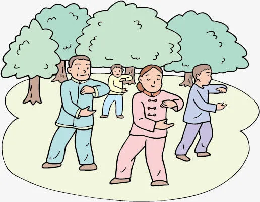 公园晨练图免抠