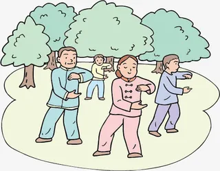 公园晨练图免抠