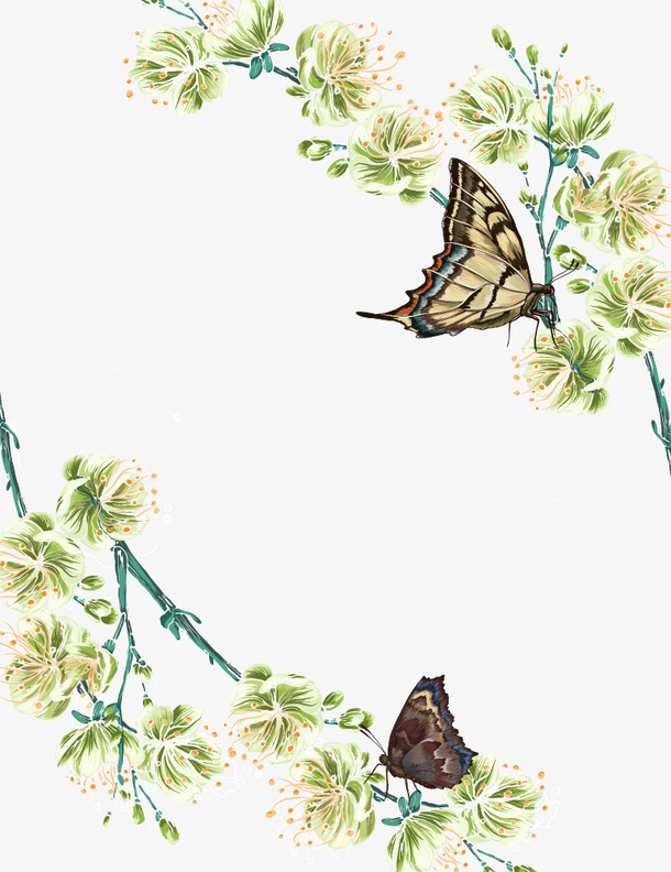春天鲜花蝴蝶免抠