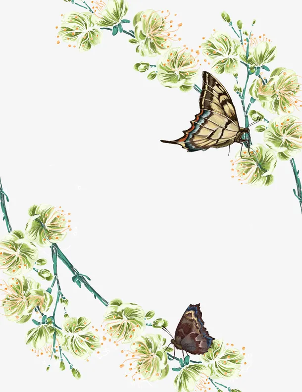 春天鲜花蝴蝶免抠