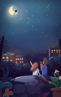 城市的夜空月亮星星童话夜色免抠背景H5背景元素 城市的夜空月亮星星童话夜色免抠背景H5背景元素