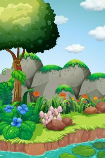 蓝色手绘春季踏青春天大树春天背景高清