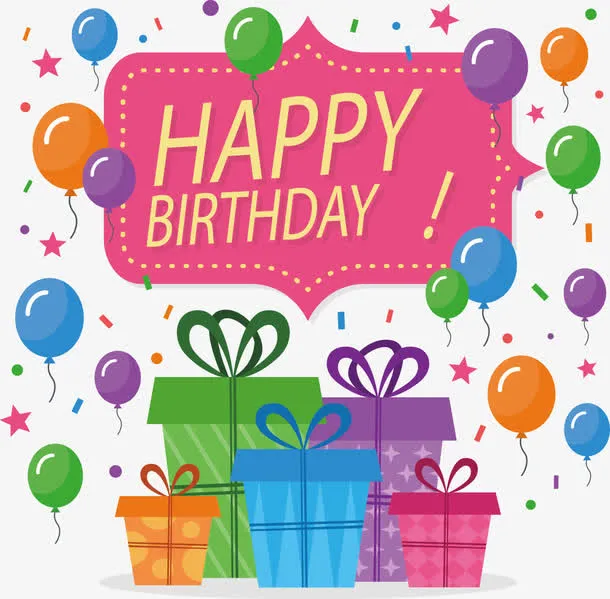 矢量手绘生日快乐标签和礼盒免抠