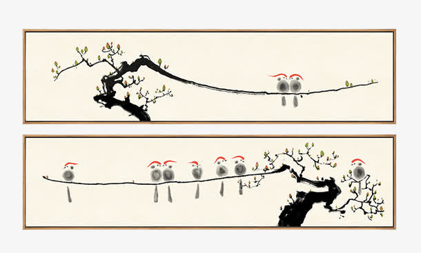 小鸟与树枝挂画免抠