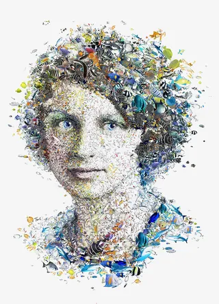 拼接元素女孩插画免抠