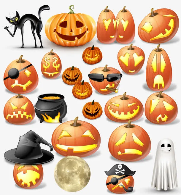 万圣节各种表情南瓜免抠